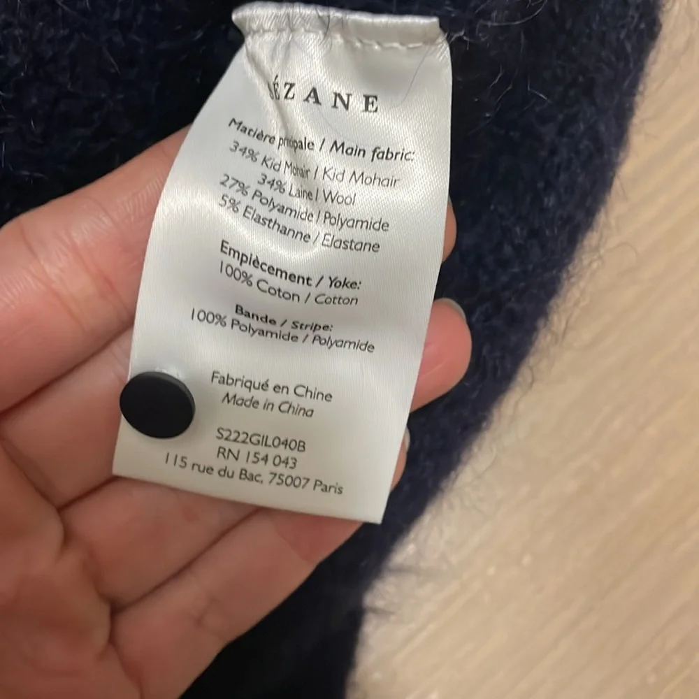 Sezane Navy and White Lace long Sleeve Sweater - Picture 4 of 8